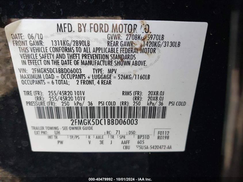 2FMGK5DC1BBD06003 2011 Ford Flex Limited