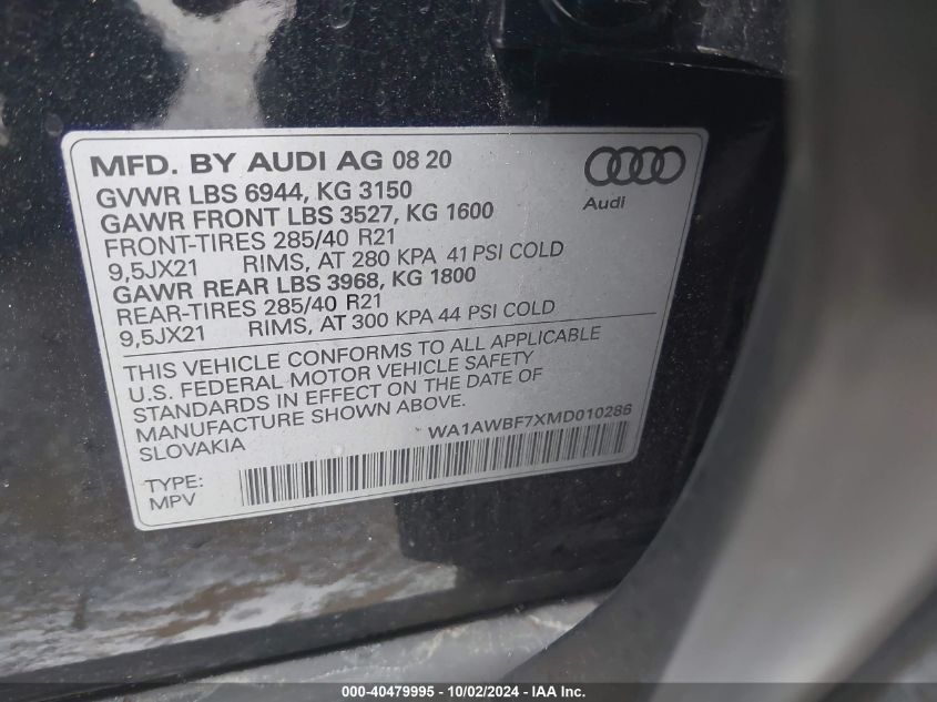 WA1AWBF7XMD010286 2021 Audi Sq7 Premium Plus Tfsi Quattro Tiptronic