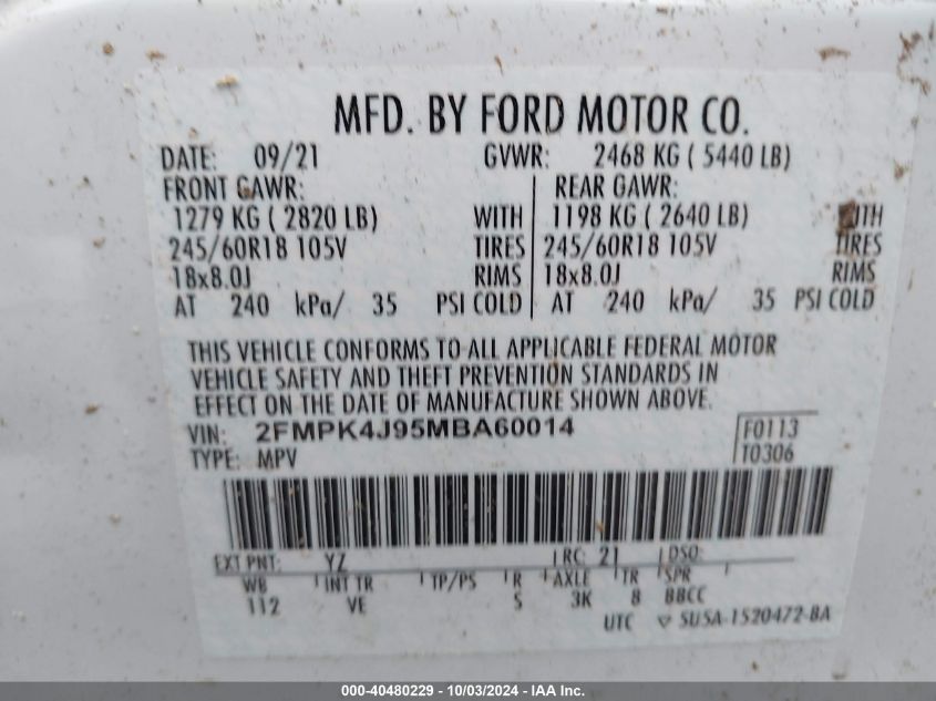 2FMPK4J95MBA60014 2021 Ford Edge Sel