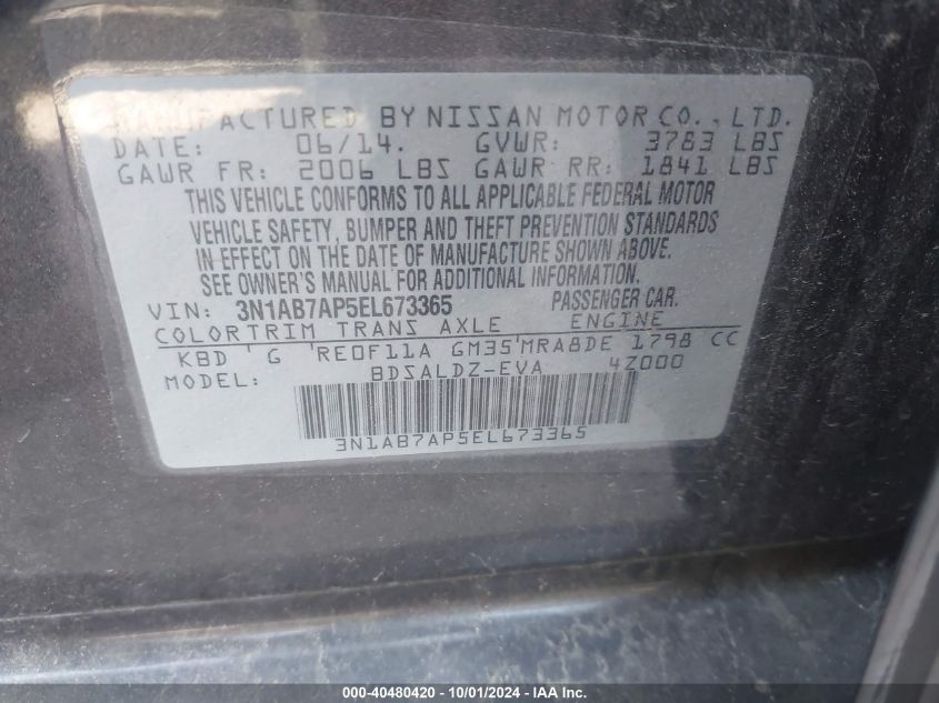 3N1AB7AP5EL673365 2014 Nissan Sentra S/Sv/Sr/Sl