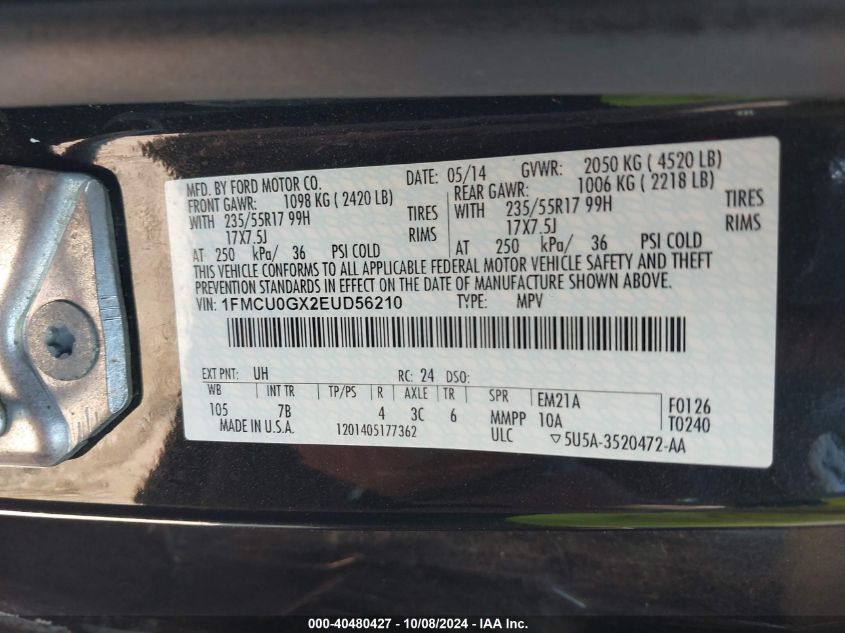 1FMCU0GX2EUD56210 2014 Ford Escape Se