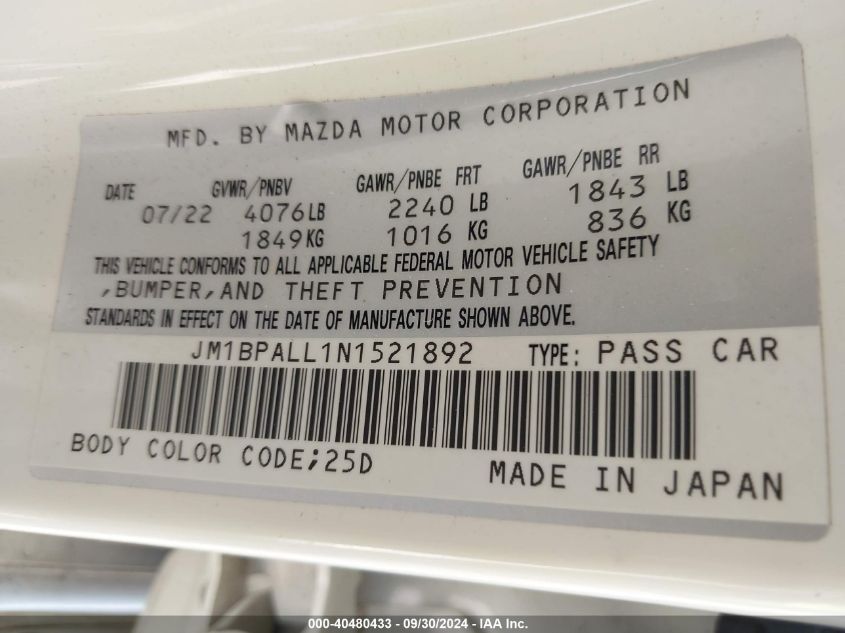 JM1BPALL1N1521892 2022 Mazda Mazda3 Preferred