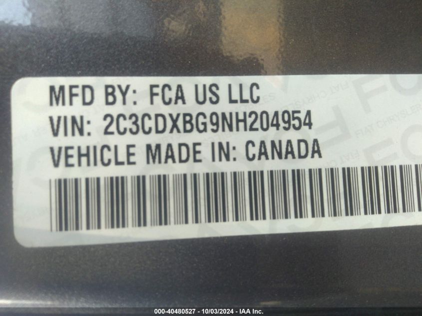 2C3CDXBG9NH204954 2022 Dodge Charger Sxt Rwd