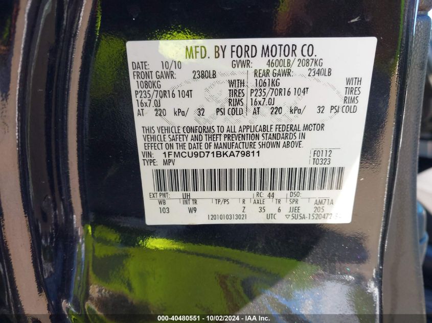 1FMCU9D71BKA79811 2011 Ford Escape Xlt