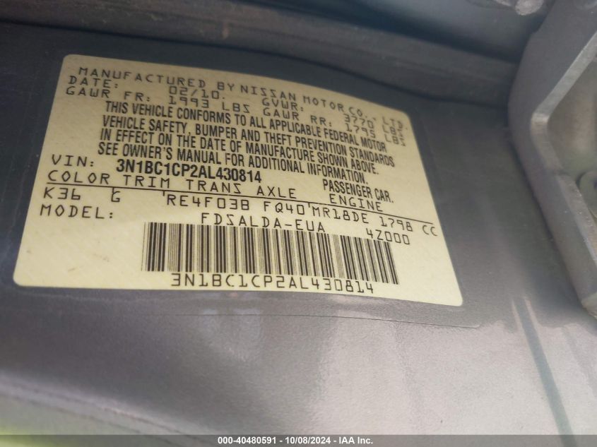 3N1BC1CP2AL430814 2010 Nissan Versa 1.8 S