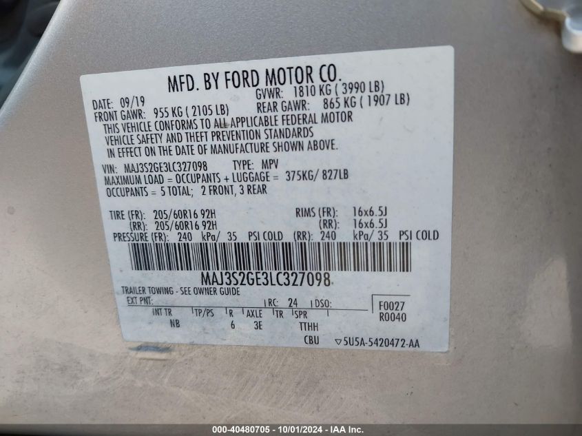 MAJ3S2GE3LC327098 2020 Ford Ecosport Se