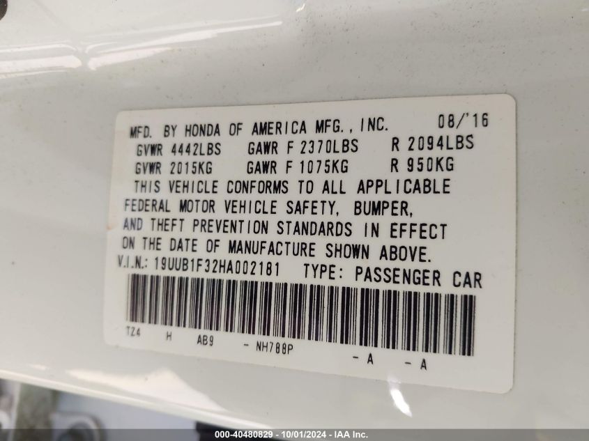 19UUB1F32HA002181 2017 Acura Tlx