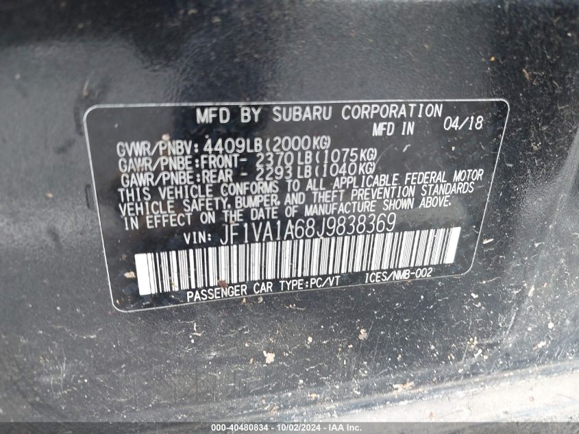 JF1VA1A68J9838369 2018 Subaru Wrx