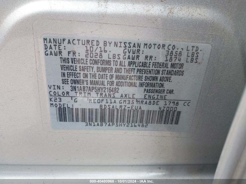 3N1AB7AP5HY216482 2017 Nissan Sentra Sr