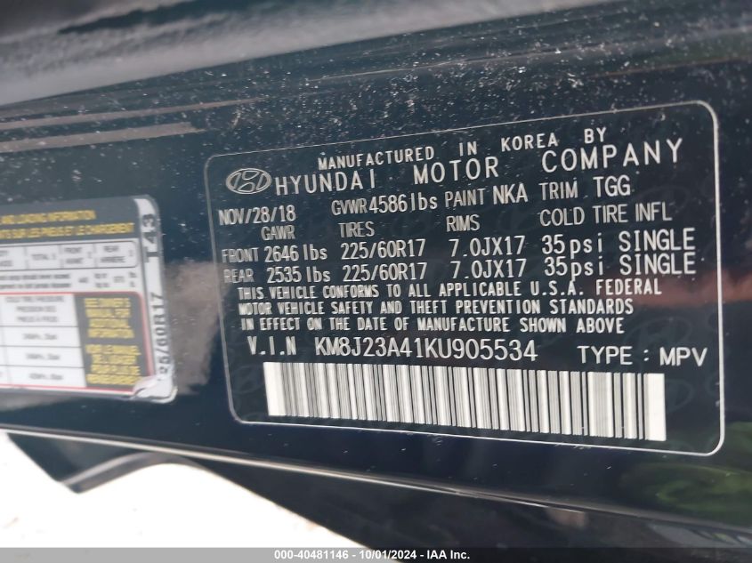 KM8J23A41KU905534 2019 Hyundai Tucson Se