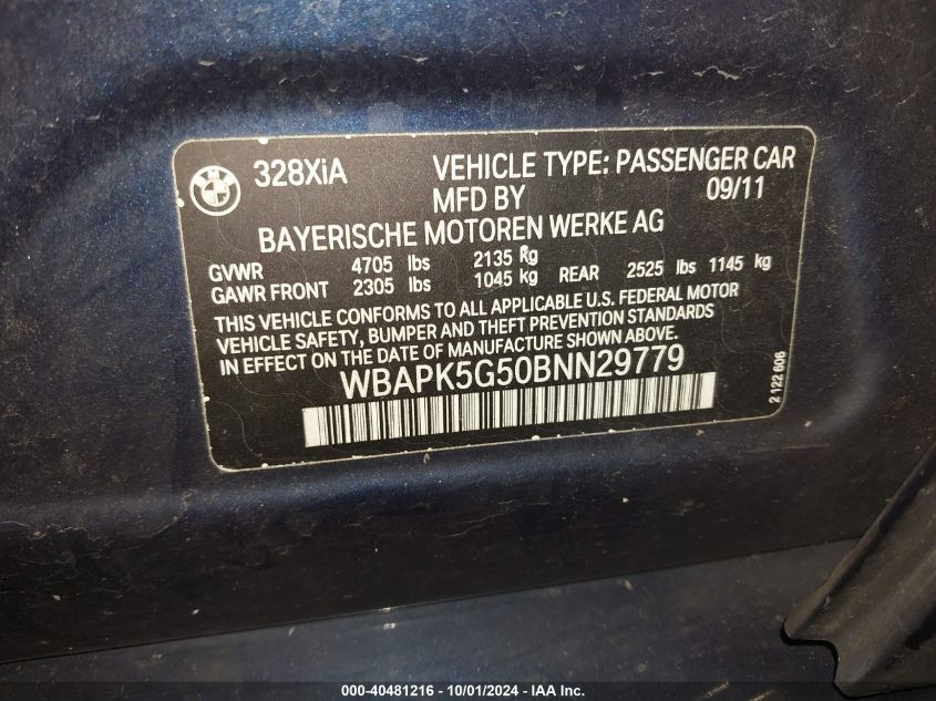 WBAPK5G50BNN29779 2011 BMW 328I xDrive