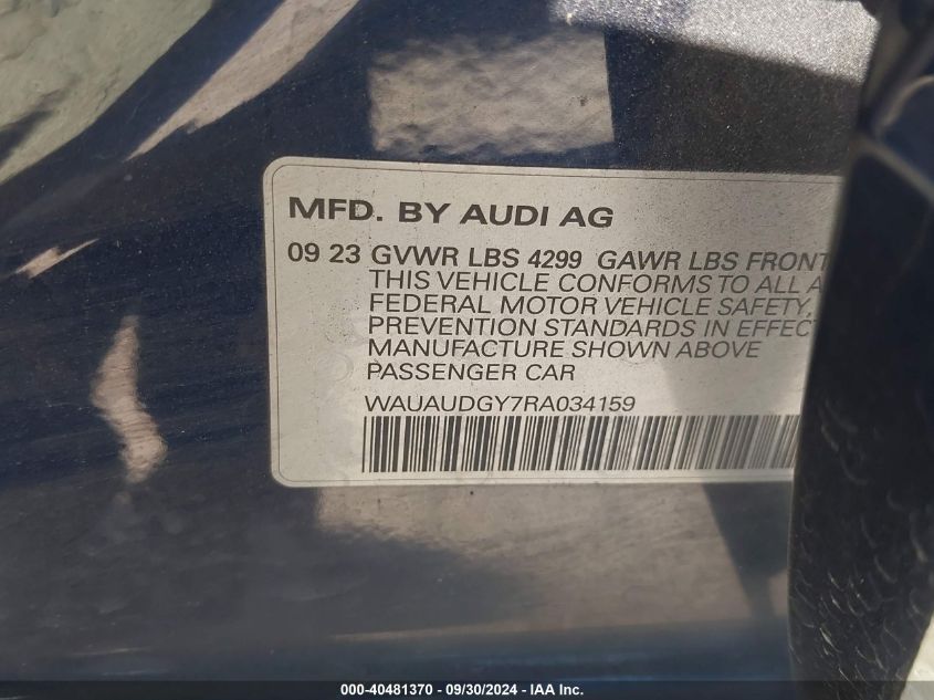 2024 Audi A3 Premium 40 Tfsi Front-Wheel Drive S Tronic VIN: WAUAUDGY7RA034159 Lot: 40481370