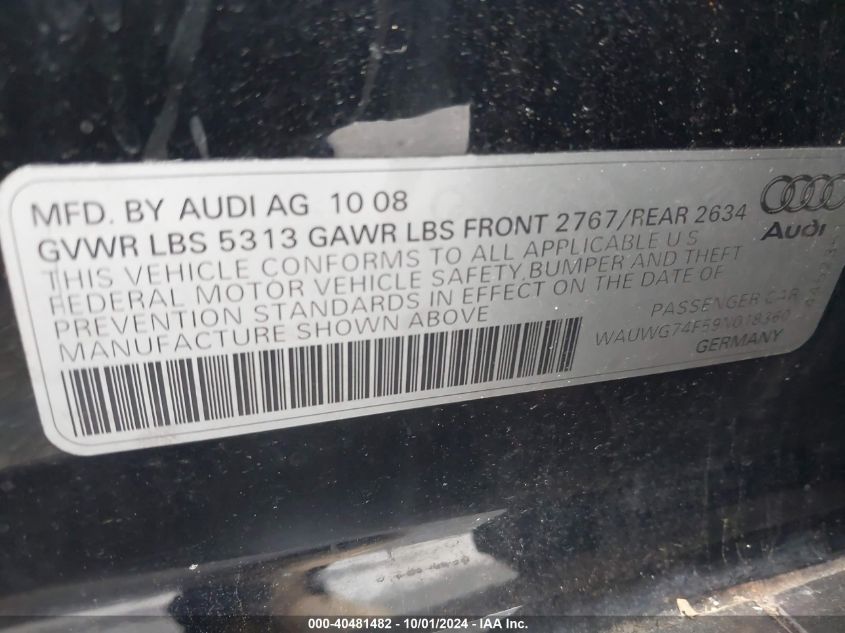 WAUWG74F59N018360 2009 Audi A6 Prestige