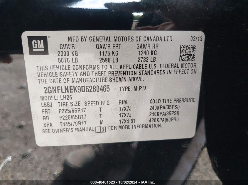 2GNFLNEK9D6280465 2013 Chevrolet Equinox 2Lt