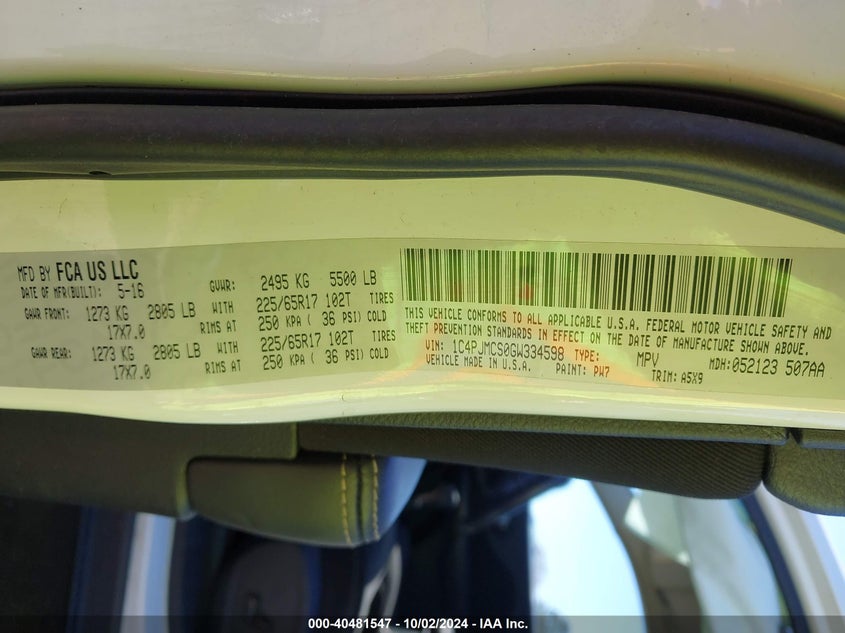 1C4PJMCS0GW334598 2016 Jeep Cherokee Latitude