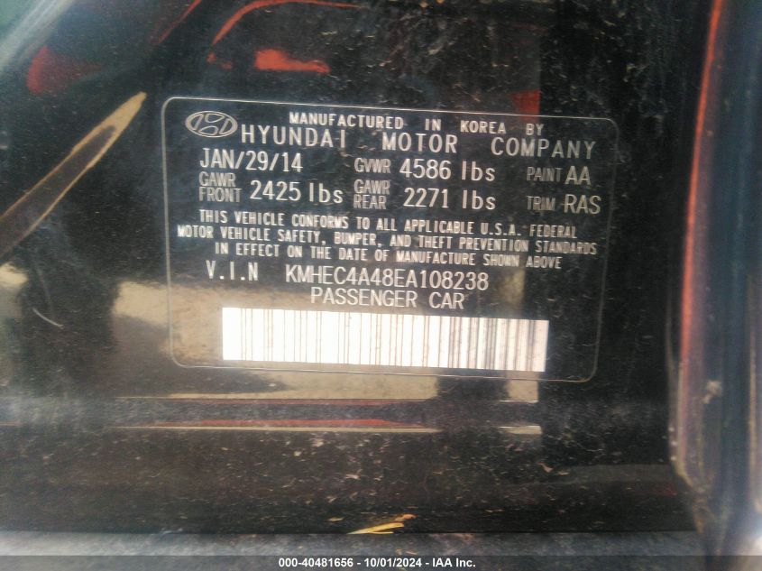 KMHEC4A48EA108238 2014 Hyundai Sonata Hybrid Limited