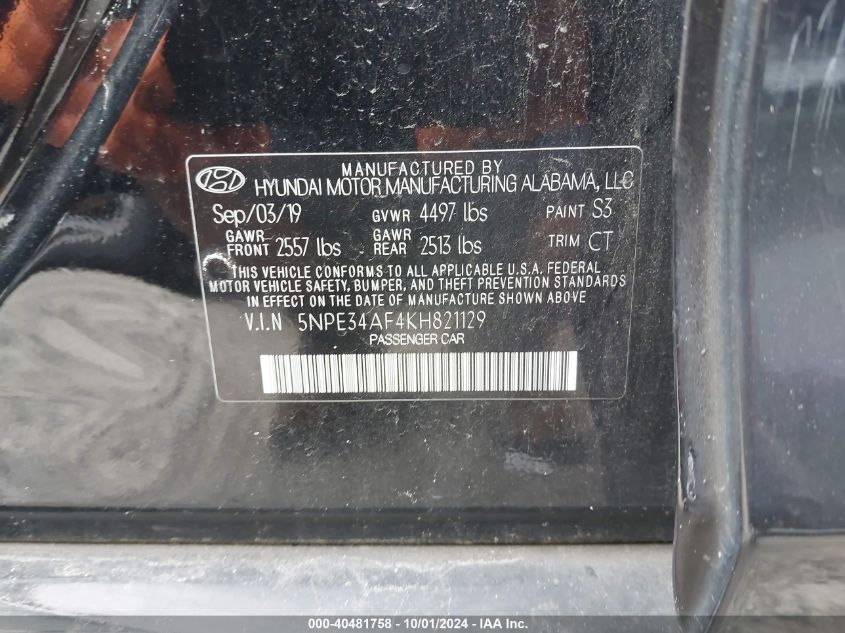 5NPE34AF4KH821129 2019 Hyundai Sonata Limited