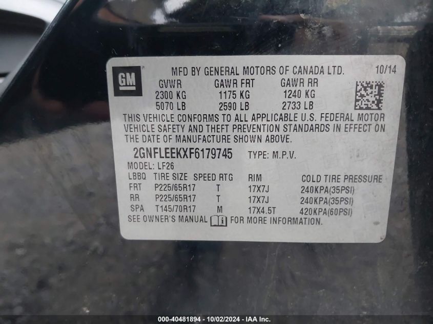 2GNFLEEKXF6179745 2015 Chevrolet Equinox Ls