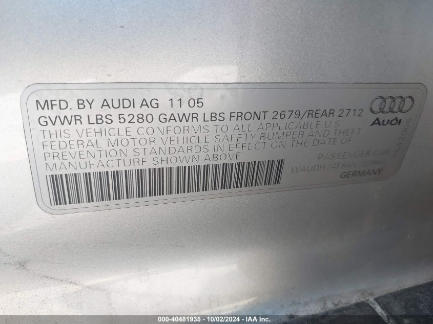 WAUDH74F86N102964 2006 Audi A6 3.2