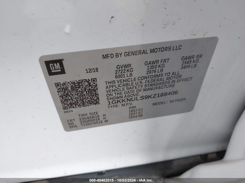 1GKKNULS9KZ188406 2019 GMC Acadia Slt-1