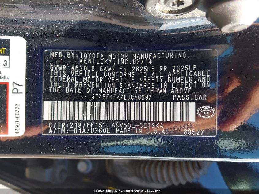4T1BF1FK7EU846997 2014 Toyota Camry Se