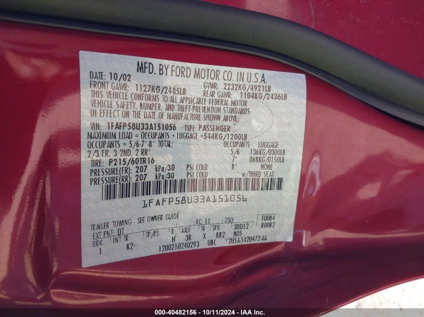 1FAFP58U33A151056 2003 Ford Taurus Se