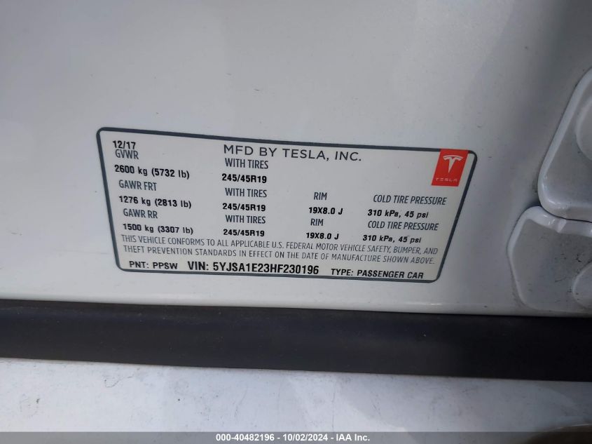 5YJSA1E23HF230196 2017 Tesla Model S 100D/60D/75D/90D/P100D