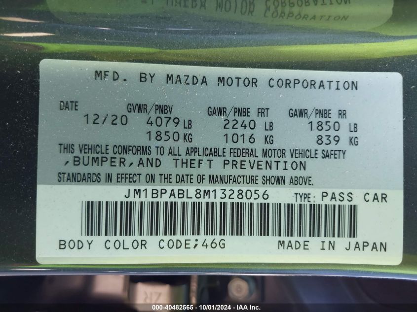 JM1BPABL8M1328056 2021 Mazda Mazda3 Select