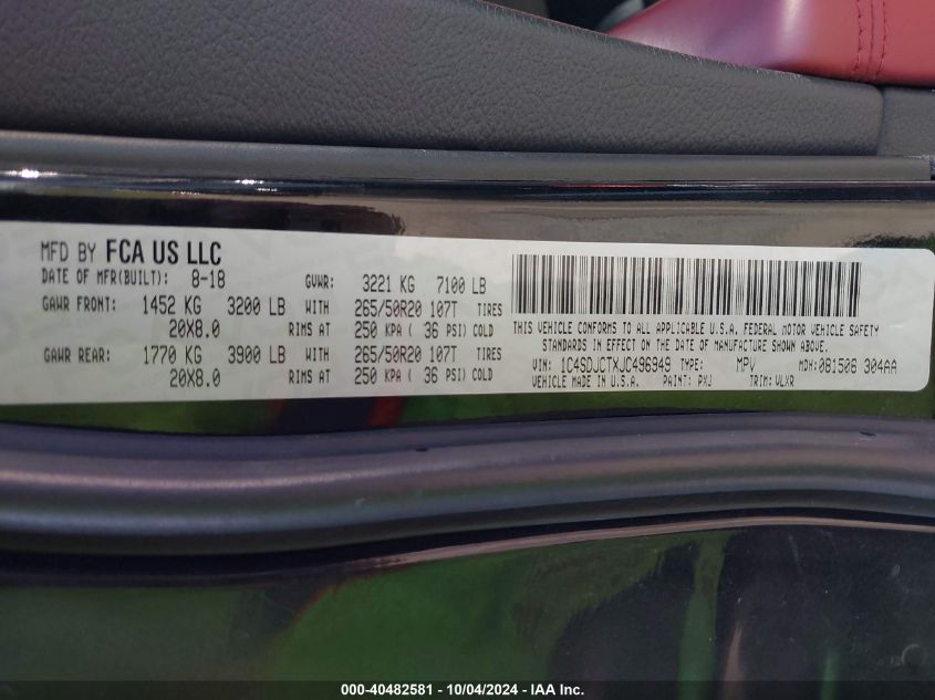 1C4SDJCTXJC496949 2018 Dodge Durango R/T Awd