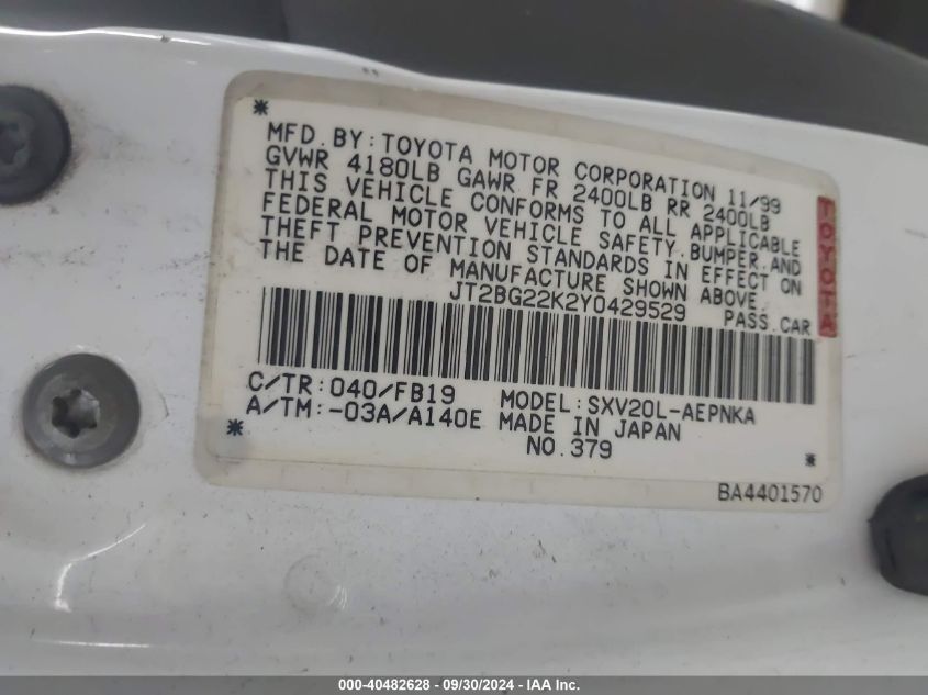 JT2BG22K2Y0429529 2000 Toyota Camry Le