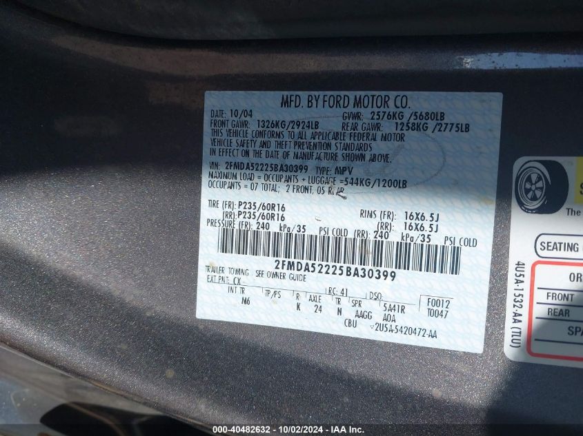 2FMDA52225BA30399 2005 Ford Freestar Sel