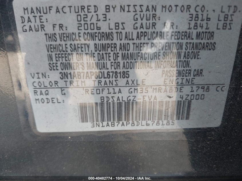 3N1AB7AP8DL678185 2013 Nissan Sentra Sl