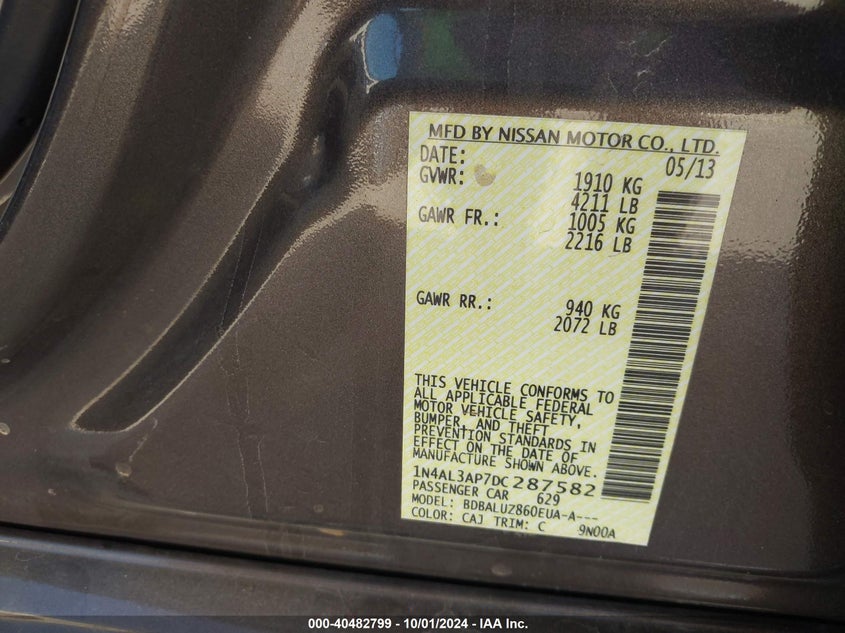 1N4AL3AP7DC287582 2013 Nissan Altima 2.5 Sv