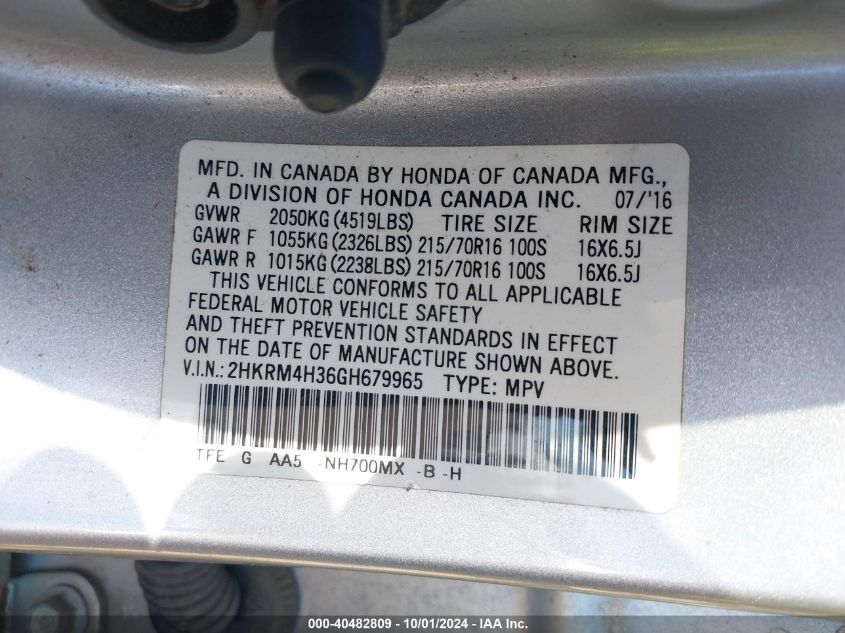 2HKRM4H36GH679965 2016 Honda Cr-V Lx