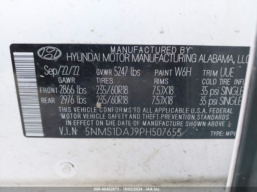 5NMS1DAJ9PH507655 2023 Hyundai Santa Fe Se