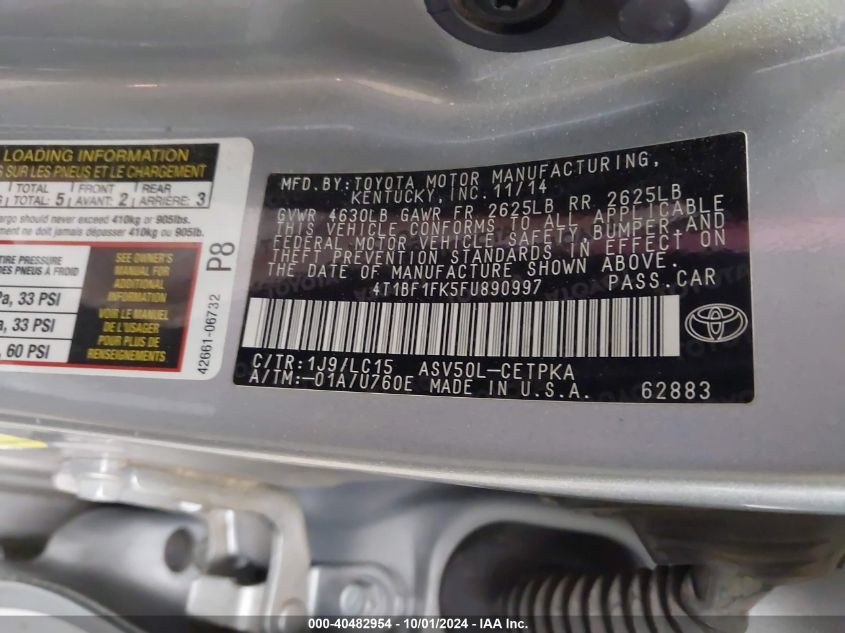4T1BF1FK5FU890997 2015 Toyota Camry Le/Xle/Se/Xse