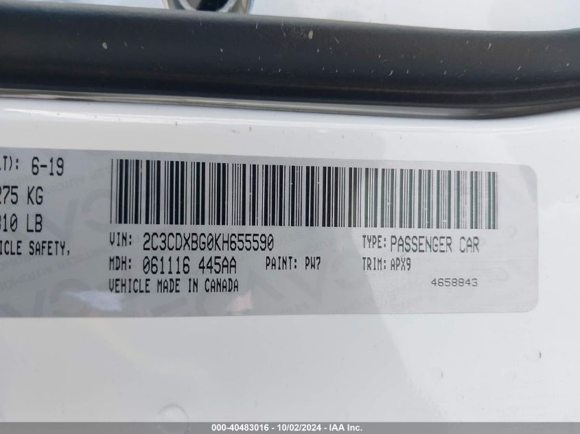 2C3CDXBG0KH655590 2019 Dodge Charger Sxt Rwd