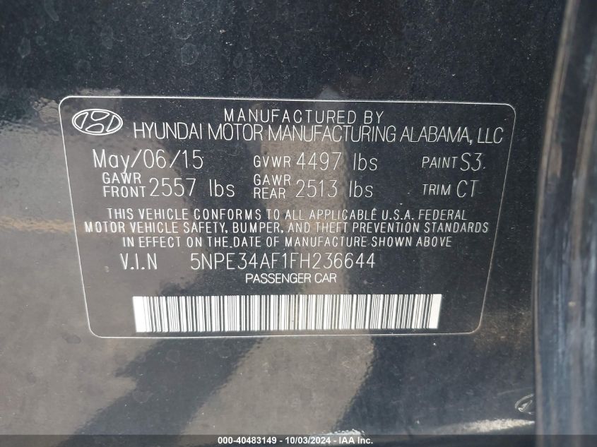 5NPE34AF1FH236644 2015 Hyundai Sonata Sport