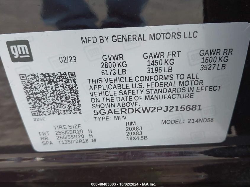 2023 Buick Enclave Avenir Fwd VIN: 5GAERDKW2PJ215681 Lot: 40483303