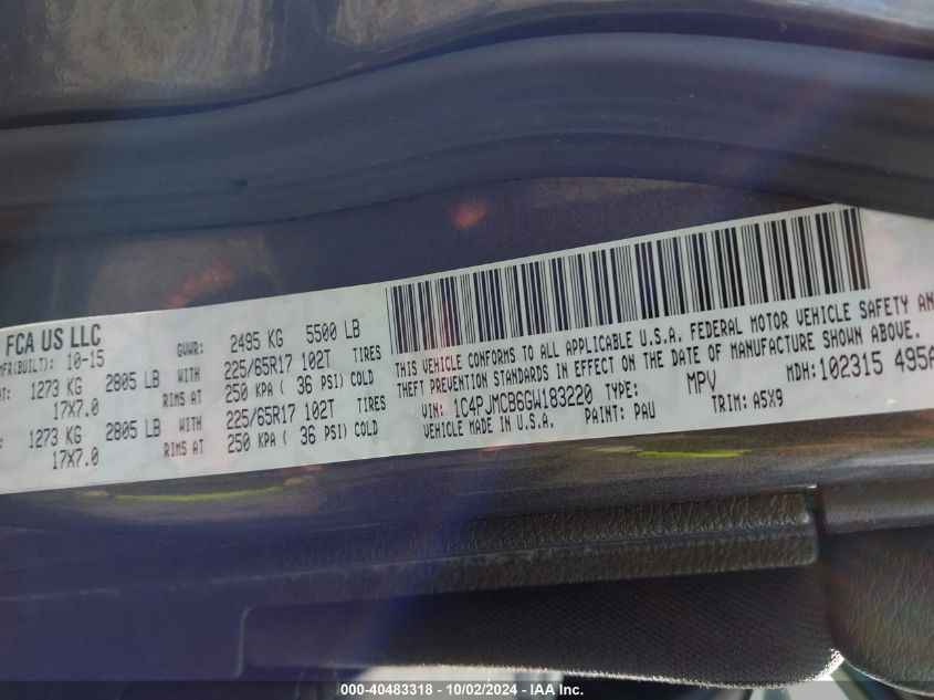 1C4PJMCB6GW183220 2016 Jeep Cherokee Latitude