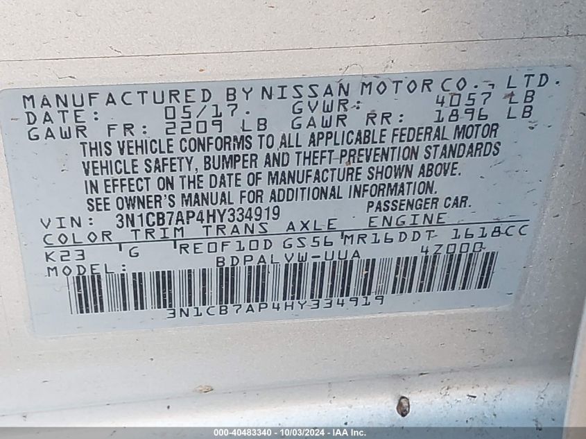 3N1CB7AP4HY334919 2017 Nissan Sentra Nismo