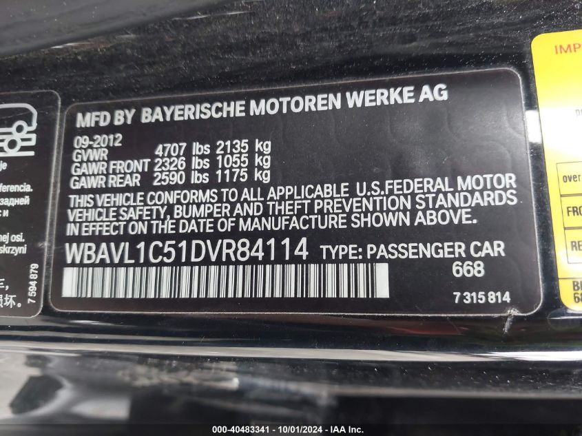 WBAVL1C51DVR84114 2013 BMW X1 xDrive28I