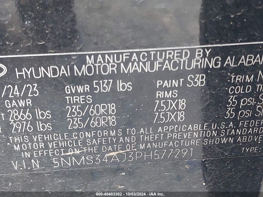 5NMS34AJ3PH577291 2023 Hyundai Santa Fe Sel