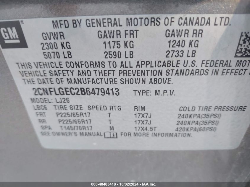 2CNFLGEC2B6479413 2011 Chevrolet Equinox Ltz