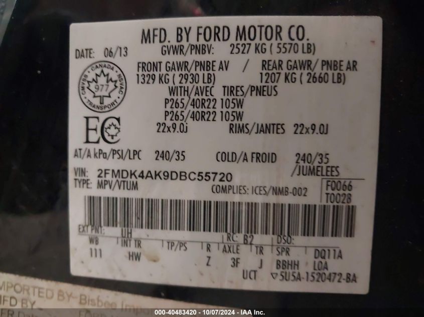 2FMDK4AK9DBC55720 2013 Ford Edge Sport