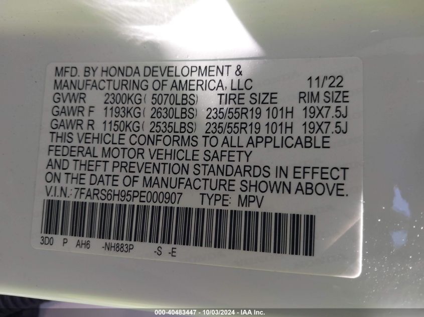 2023 Honda Cr-V Hybrid Sport Touring VIN: 7FARS6H95PE000907 Lot: 40483447