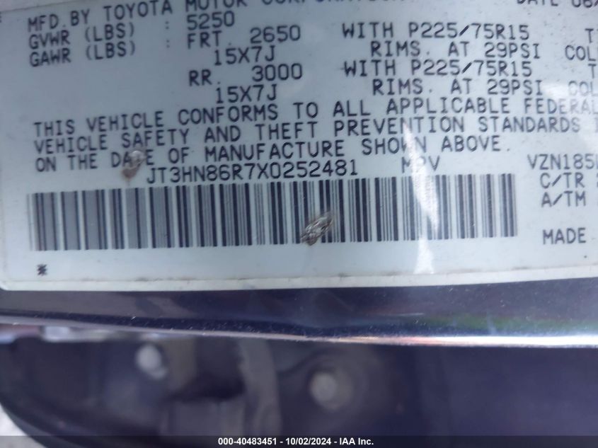 JT3HN86R7X0252481 1999 Toyota 4Runner Sr5 V6
