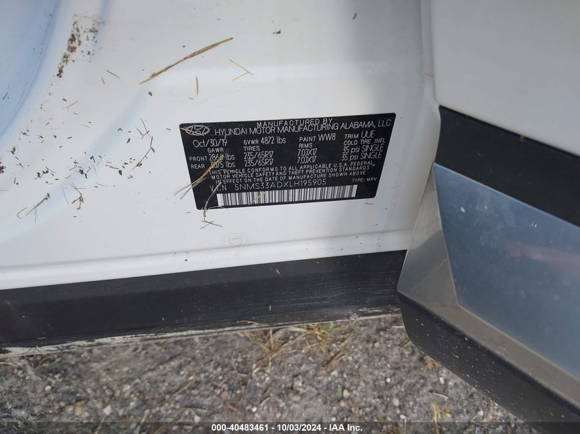VIN 5NMS33ADXLH195905 2020 HYUNDAI SANTA FE SEL