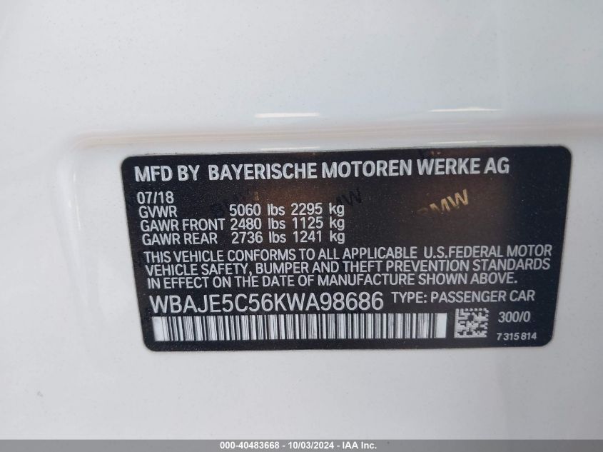 WBAJE5C56KWA98686 2019 BMW 540I