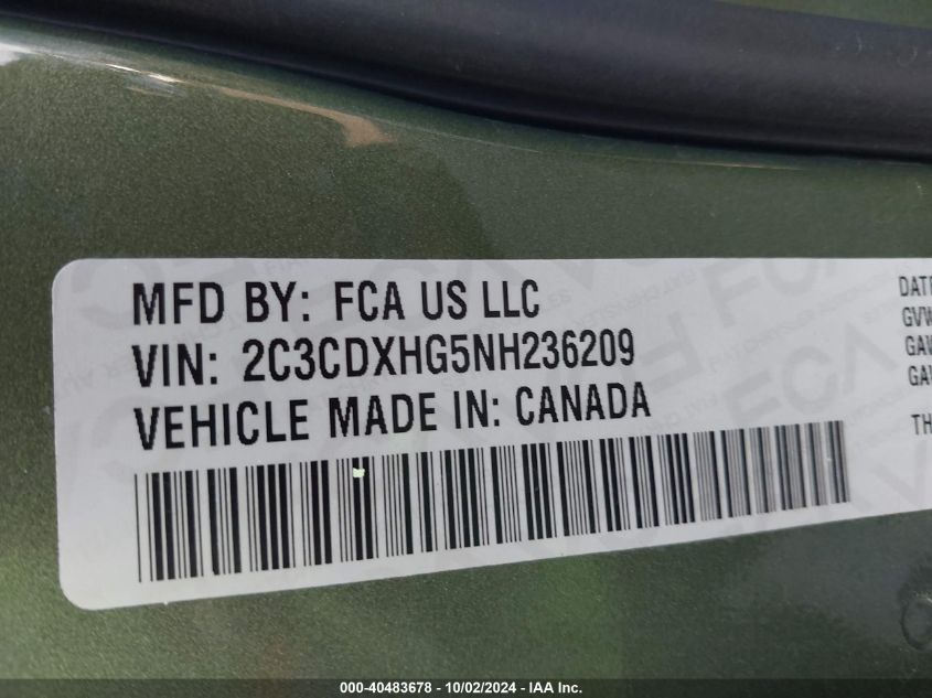 2C3CDXHG5NH236209 2022 Dodge Charger Gt Rwd